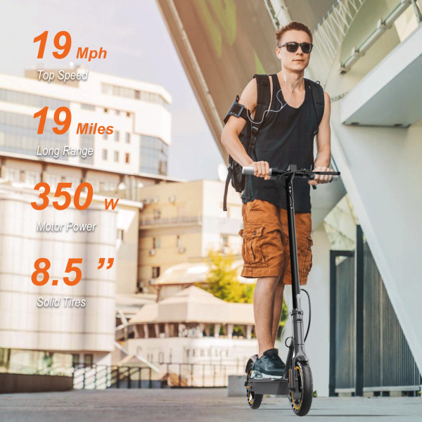 T5 Electric Scooter, Up to 19 Miles Range, 19 Mph Folding Commute Electric Scooter for Adults with 8.5" Solid Tires, Dual Braking System and App Control - Image 5